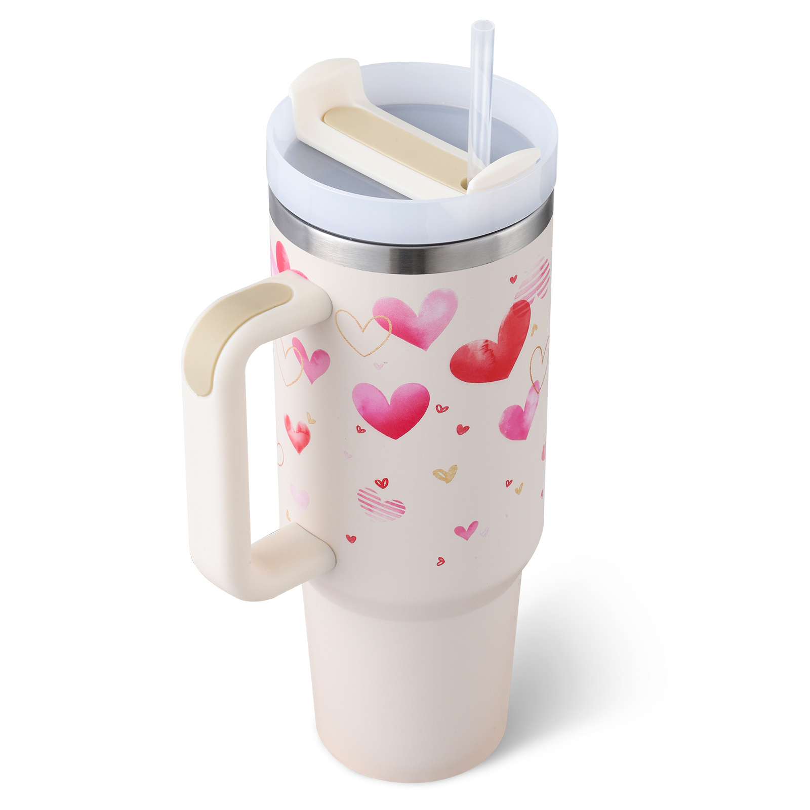 40 Oz Tumbler With Handle Straw Insulated, Stainless Steel Spill Proof Vacuum Coffee Cup Tumbler With Lid Tapered Mug Gifts For Valentine Lover Suitable For Car Gym Office Travel - Image 2