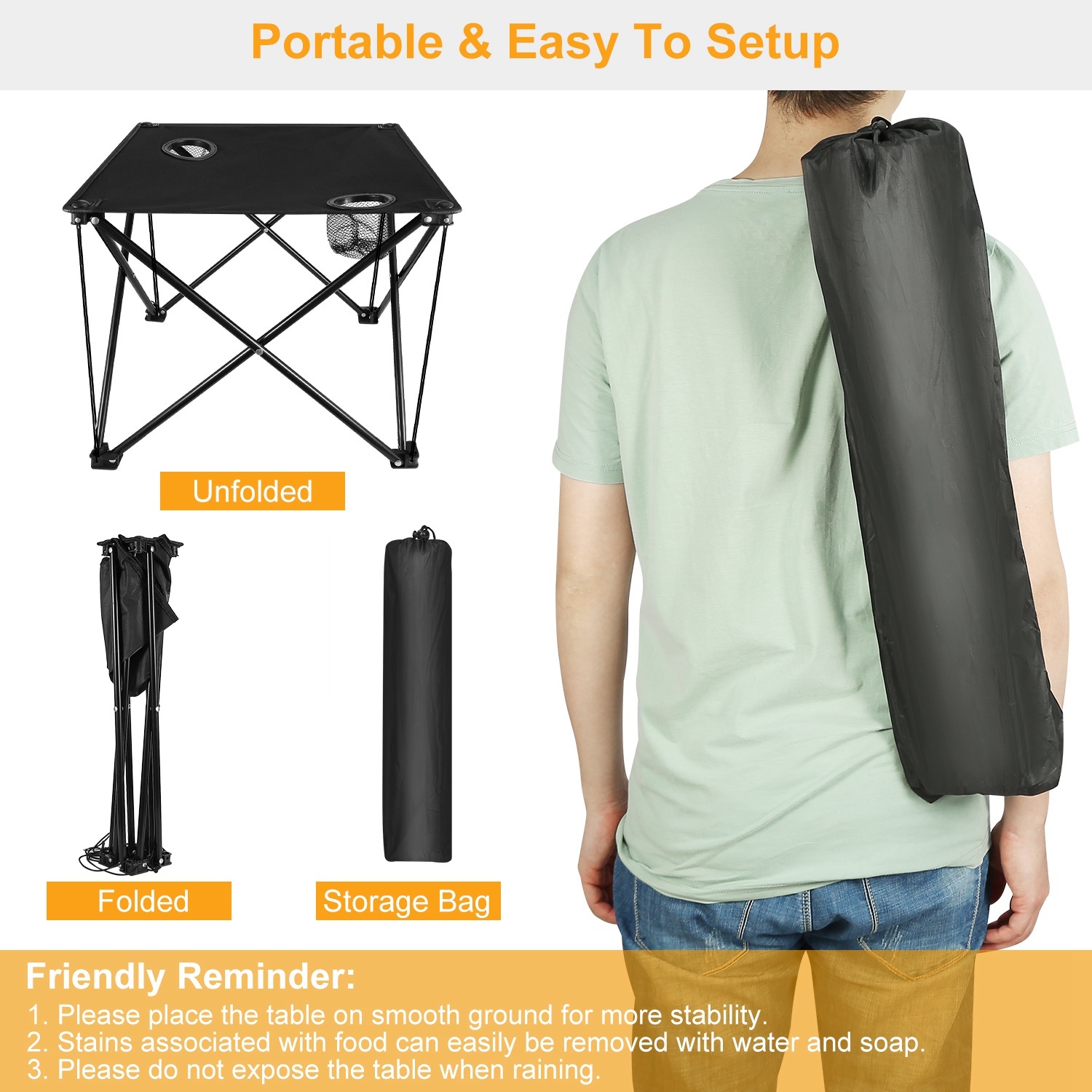 1Pc Foldable Camping Table Portable Picnic Table Lightweight Travel Desk With Cup Holder Carrying Bag - Image 7